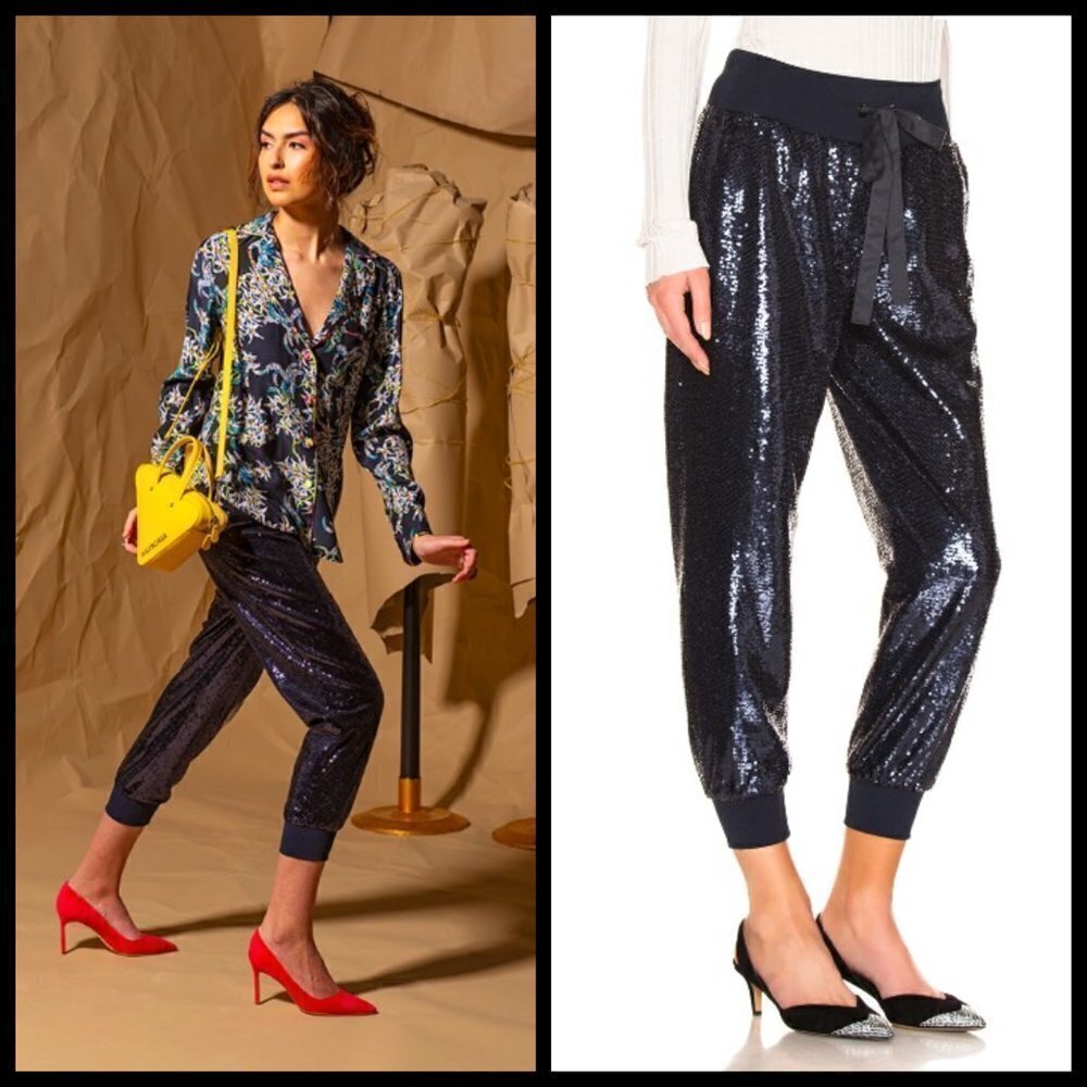 💕CINQ A SEPT💕 Giles Sequin Pull-On Jogger Pants Navy Blue XS NWT